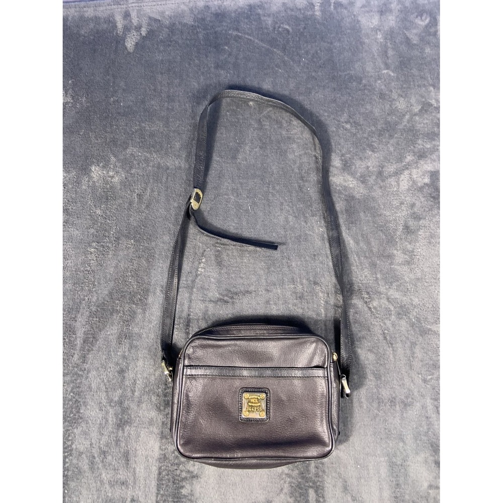 Vintage HCL 344255 Black Leather Crossbody Bag Purse Germany Gold Hardware Small